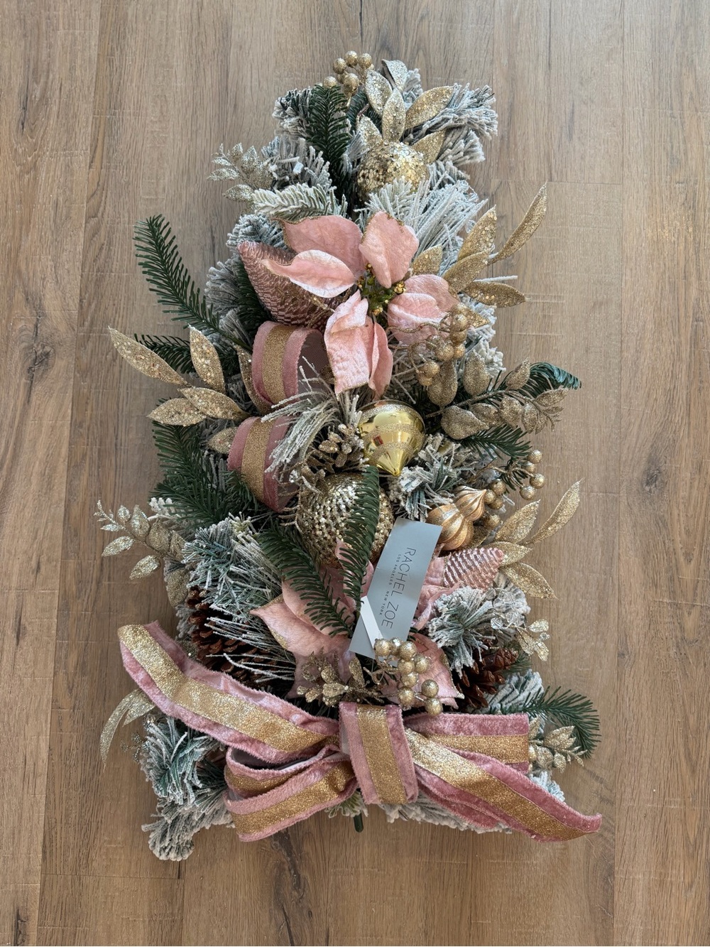 Rachel Zoe Flocked Christmas Tree Centerpiece 29in Pink Gold Ribbon